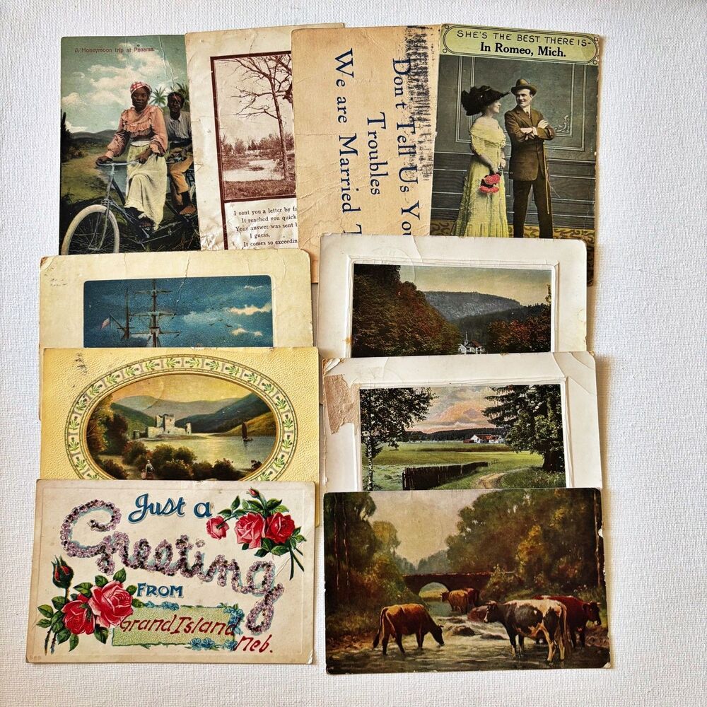 Vintage Post Cards 1900s (10) Topography Humor Posted Junk Journal Decoupage